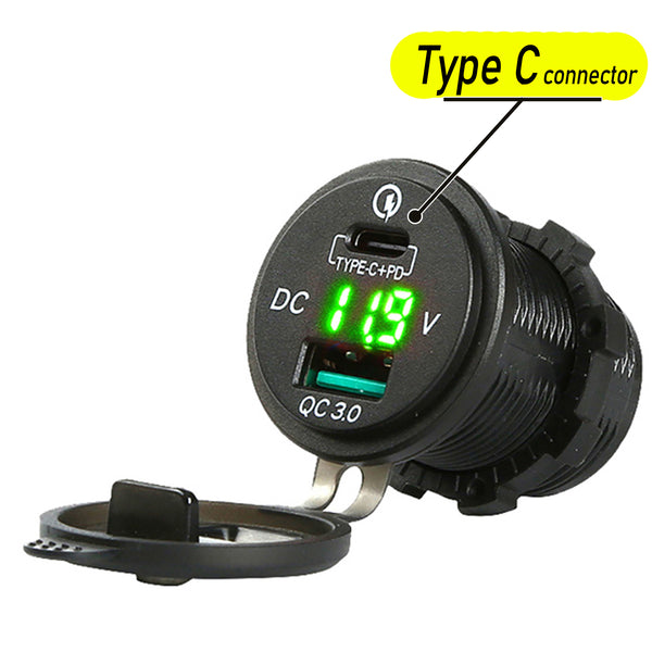 Fast USB Charger With Type C connector For Car Boat/Motorcycle/Golf Cart
