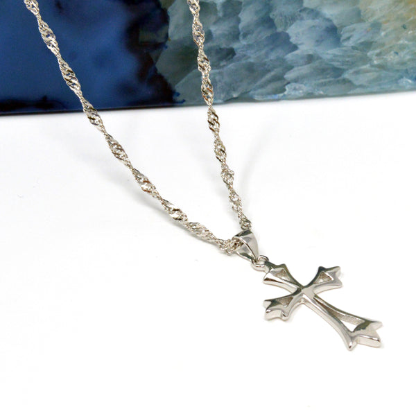 REAL SOLID SILVER 925 Classic Sterling Silver Necklace & Pendant Cross-097