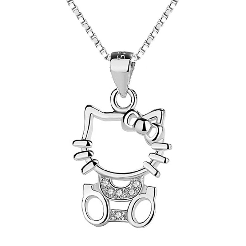 REAL SOLID SILVER 925 Classic Sterling Silver Necklace & Pendant Cat -008