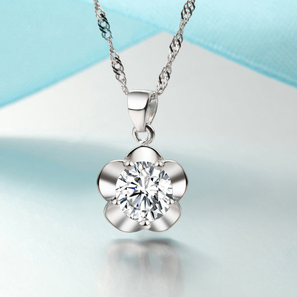 REAL SOLID SILVER 925  Classic Sterling Silver Necklace & Pendant Flower-091