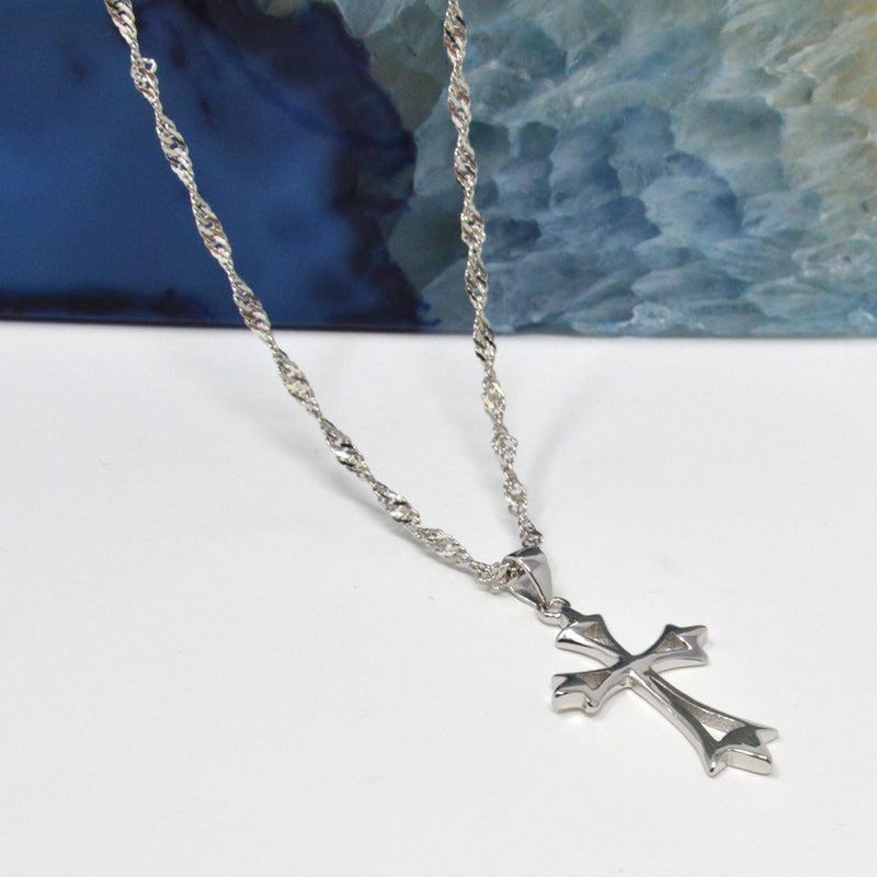 REAL SOLID SILVER 925 Classic Sterling Silver Necklace & Pendant Cross-097