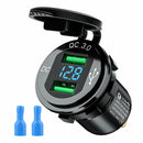 Dual QC 3.0 USB Fast Charger Socket Outlet For Car w/ LED Digital Voltmeter