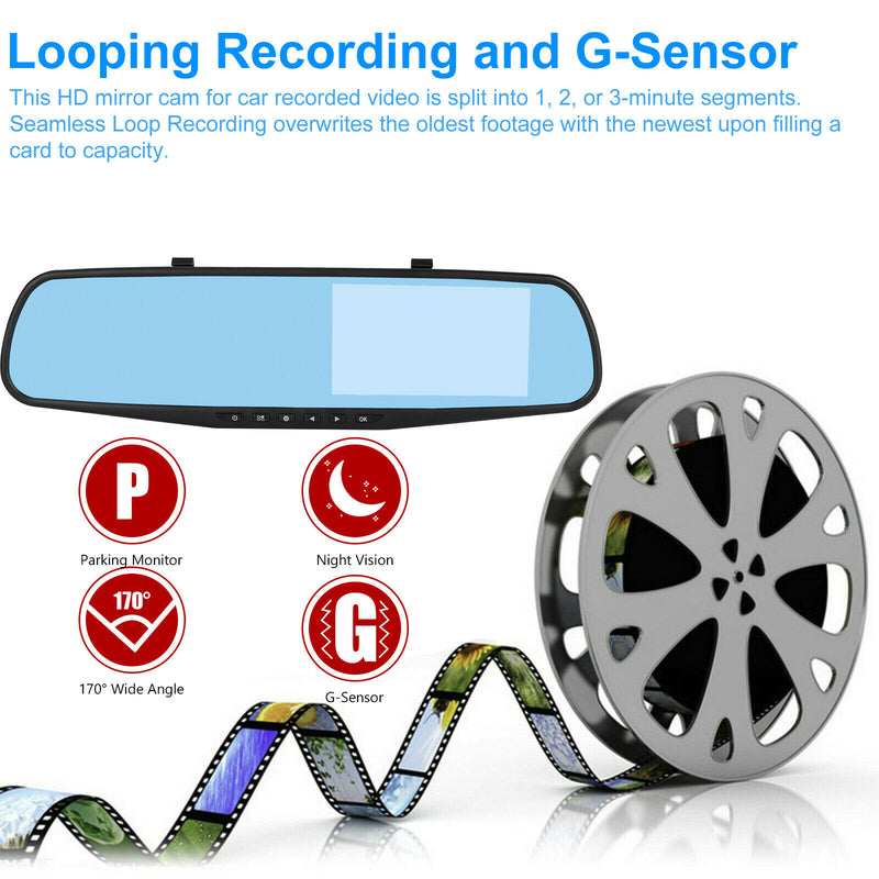 1080P Rearview Mirror Car DVR Dual Dash Cam Camera Front Rear HD Video Recorder