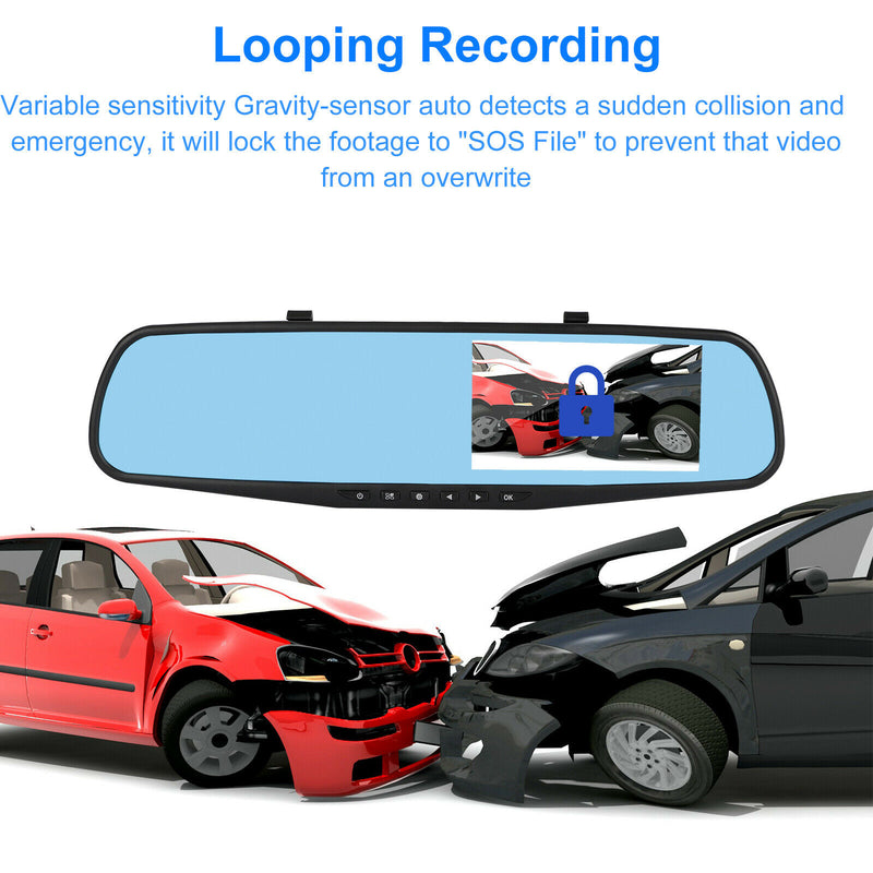 1080P Rearview Mirror Car DVR Dual Dash Cam Camera Front Rear HD Video Recorder