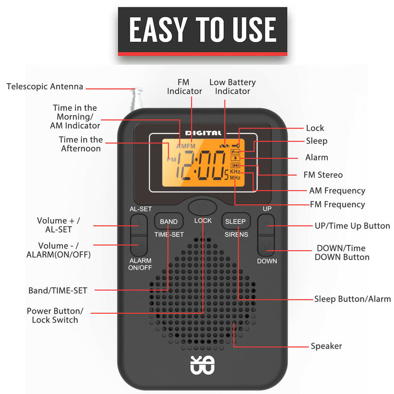 AM FM Radio Battery Operated Portable Pocket Auto-Search Emergency