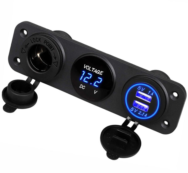 Dual USB Port Marine Boat Car RV Voltmeter 12V Socket 3 Hole Panel Switch Kit