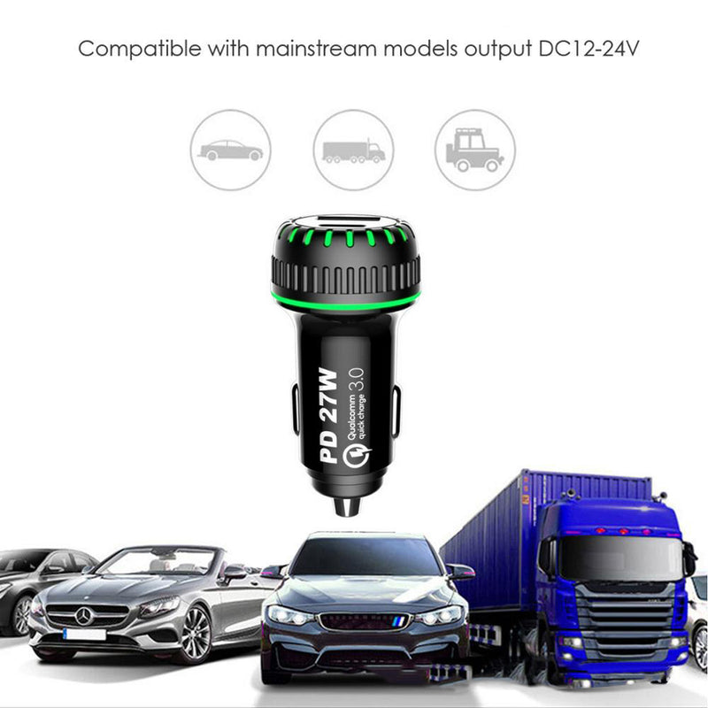 27W Dual with USB Type-C Fast Quick Car Charge PD/QC 4