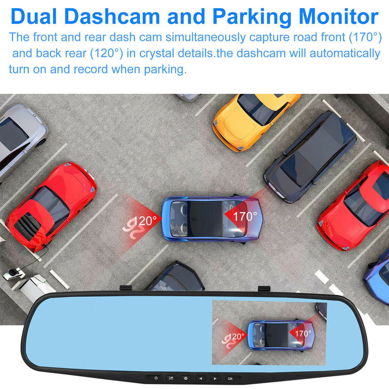 1080P Rearview Mirror Car DVR Dual Dash Cam Camera Front Rear HD Video Recorder