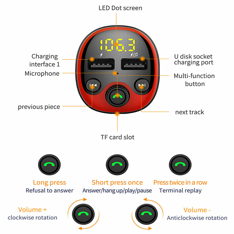 Wireless Bluetooth Car FM Transmitter MP3 Player Adapter Kit USB Charger