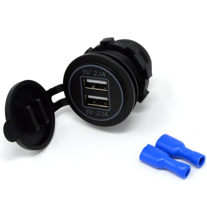 Dual USB Charger Socket Outlet For Car Boat, Motorcycle, Golf Cart