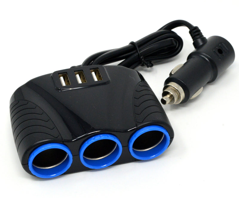 3 Way USB Car Charger,12V Power Adapter Plug,Cigarette Lighter Socket Splitter