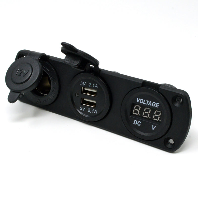 Dual USB Port Marine Boat Car RV Voltmeter 12V Socket 3 Hole Panel Switch Kit