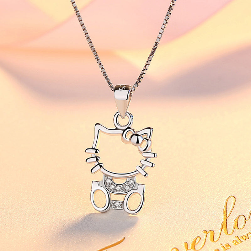 REAL SOLID SILVER 925 Classic Sterling Silver Necklace & Pendant Cat -008