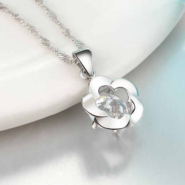 REAL SOLID SILVER 925  Classic Sterling Silver Necklace & Pendant Flower-091