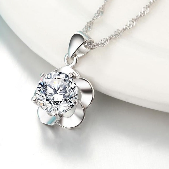 REAL SOLID SILVER 925  Classic Sterling Silver Necklace & Pendant Flower-091