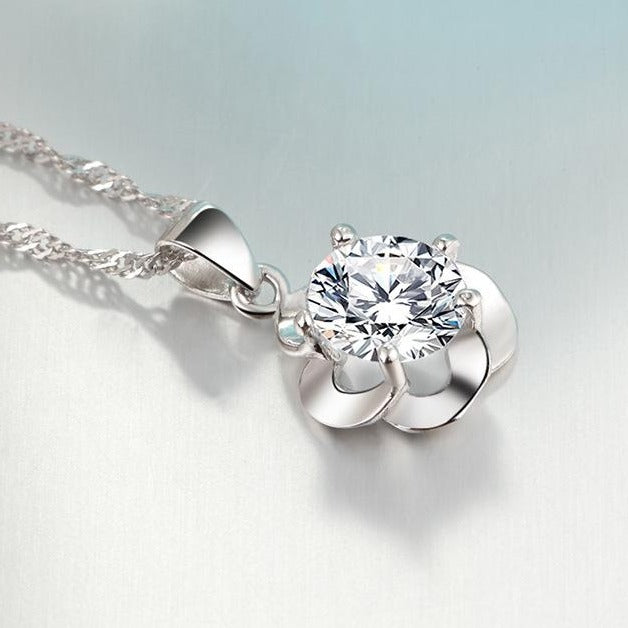 REAL SOLID SILVER 925  Classic Sterling Silver Necklace & Pendant Flower-091