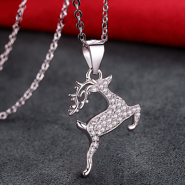 REAL SOLID SILVER 925 Classic Sterling Silver Necklace & Pendant deer -016