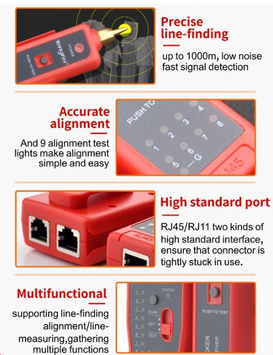 Network RJ45 / RJ11 Line Finder Cable Tracker Tester Sender Wire Tracer + Bag