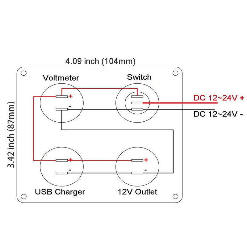 Dual USB Port Marine Boat Car RV Voltmeter 12V Socket 4 Hole Panel Switch Kit