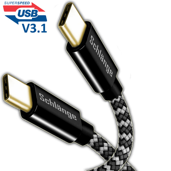 Super Speed USB V3.1 (3ft/6ft) (USB C to USB C) Cable Type C Nylon Braided (Black)