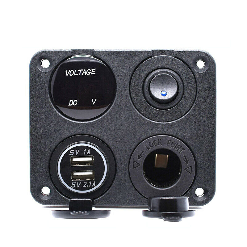 Dual USB Port Marine Boat Car RV Voltmeter 12V Socket 4 Hole Panel Switch Kit