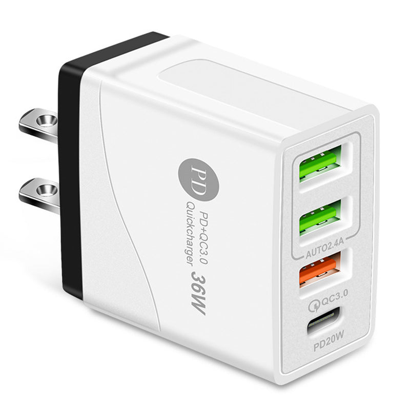 36W With Type-C Plug - Fast Quick USB Wall Charger Adapter For iPhone/Samsung