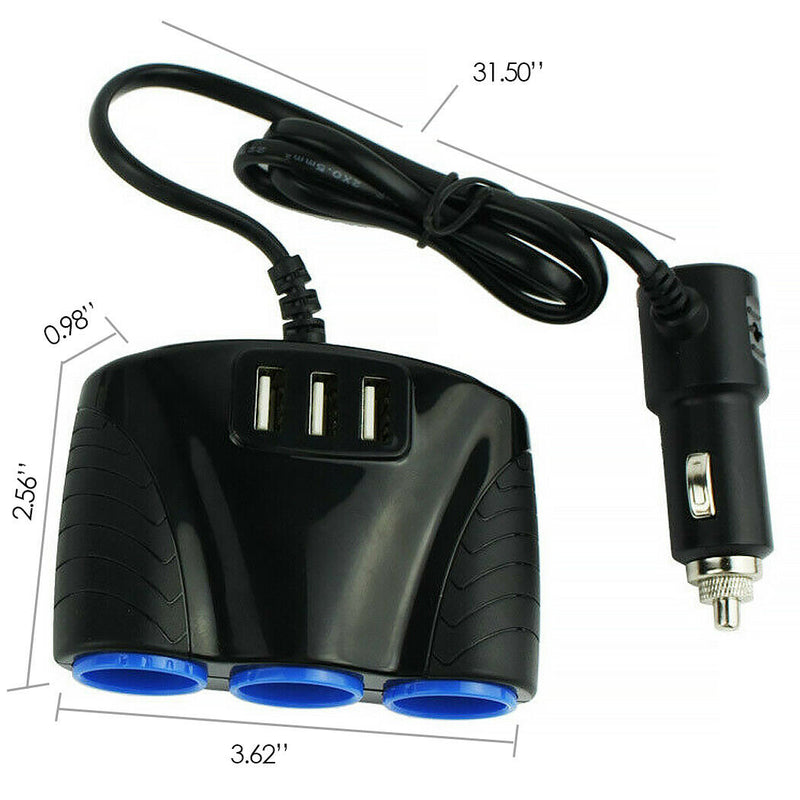 3 Way USB Car Charger,12V Power Adapter Plug,Cigarette Lighter Socket Splitter