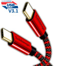 Super Speed USB V3.1 (3ft/6ft) (USB C to USB C) Cable Type C Nylon Braided (RED)