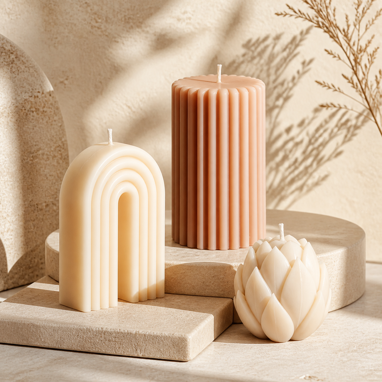 Handmade sculptural decorative candles